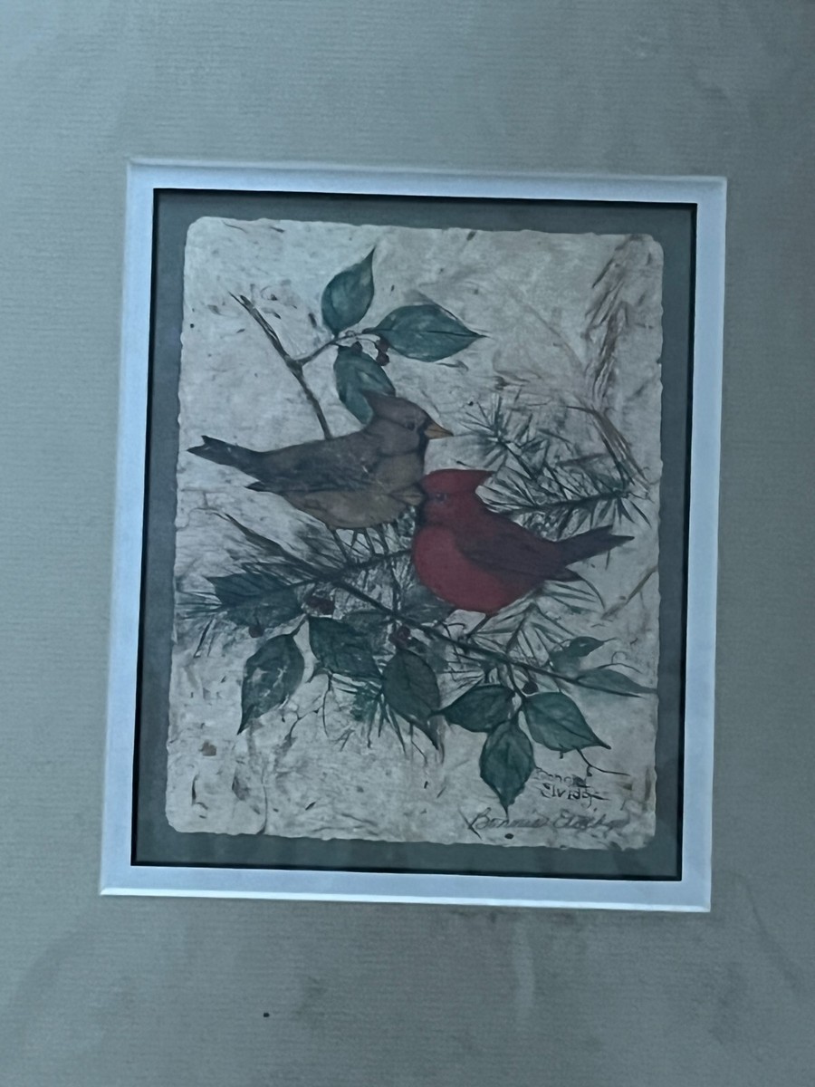 Bonnie Elvidge Signed Male & Female Cardinal Perched in Branch w