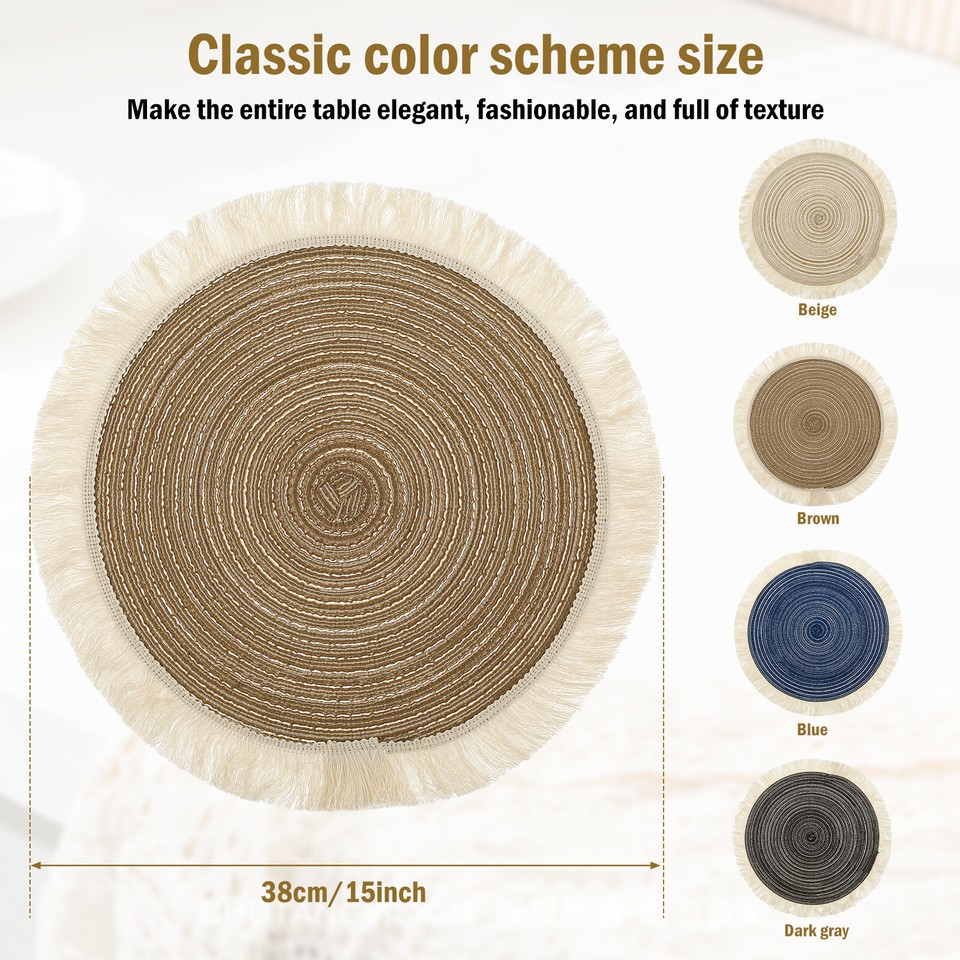 4Pcs Round Cotton Placemats 38cm HeatResistant Woven Table Mats Non