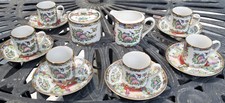 15pc Set VINTAGE CHINA ROSE MEDALLION 6 TEA CUPS/SAUCERS CREAMER/SUGAR LID NICE 