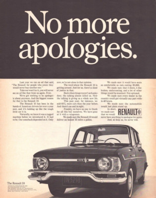 1968 Renault 10 Print Ad No More Apologies Automatic Transmission