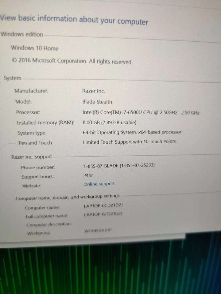 Razer лезвие Stealth 13» Core i7-6500U @ 2,5 ГГц, 256 GB SSD памяти, 8 GB RAM - Изображение 3 из 3