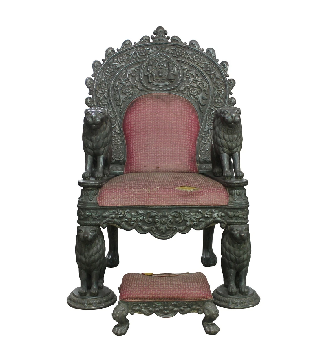 Antique Throne Chair Royal Throne Wood Silver Hand Carved Maharaja 19th Century