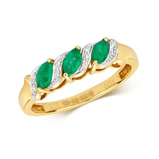 9ct Yellow Gold Marquise Emerald and Diamond Style Band Ring, Sizes J to Q (274)