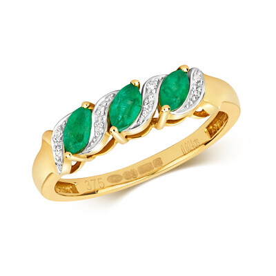 Bandring 9 kt Gelbgold Marquise Smaragd und Diamant Stil Größen J bis Q (274)