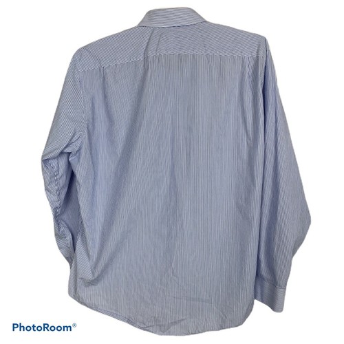 1901 Trim Fit Men's size 17.5 34-34 Blue White Striped Long Sleeve Shirt - Picture 2 of 7
