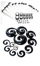 48pc Starter White Ear Stretching Kit Set 00G-14G Tapers Plugs Spirals gauges