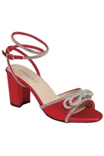 Rhinestone Embellished Bow Lace-Up Block Heels - Delicacy