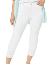 Dennis Basso White Stretch Twill Crop Pants w/Frayed Hem Size 2