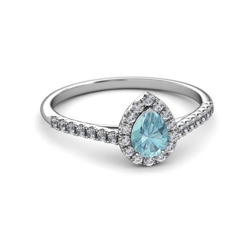 Natural Aquamarine Gemstone Jewelry 10k White Gold Solitaire Ring For