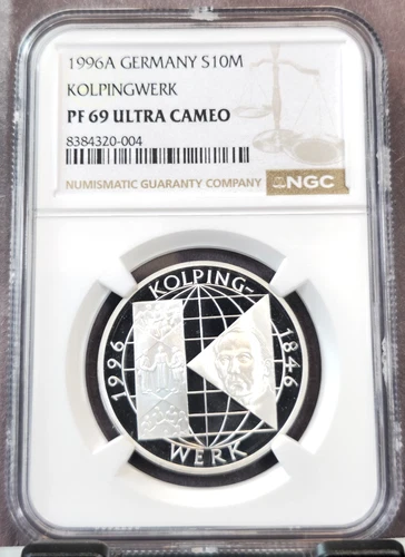 1996 GERMANY SILVER 10 MARK KOLPINGWERK NGC PF 69 ULTRA CAMEO SCARCE GEM PROOF