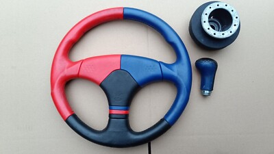 BMW E36 E34 E30 Z3 Porsche 911 D&W MOMO TYP V36 BLUE RED LEATHER STEERING WHEEL