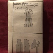 Vintage Butterick See & Sew 6115  Sewing Pattern Miss Dress A 16-24 NO ENVELOPE