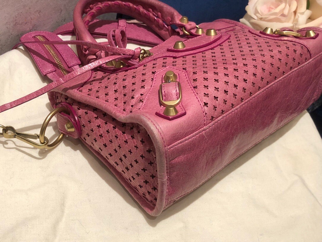 Limited BALENCIAGA PURPLE PINK LEATHER GIANT GOLD HW MINI CITY BAG