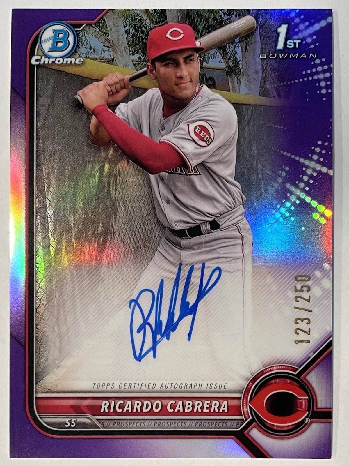 2022 Bowman Chrome Ricardo Cabrera Purple Refractor 1st Prospect Auto 123/250