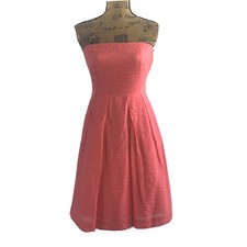 J.Crew Dress 8 Peach Strapless Pocket Lined Pucker Texture A Line Pleat Party