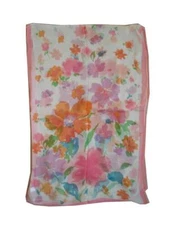 LS008 PINK WHITE SCATTERED FLOWERS 100 % SILK OBLONG SCARF SHAWL WRAP 20" X 68"