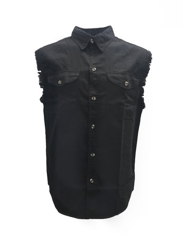 MEN'S DENIM BIKER SLEEVELESS BUTTON 