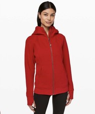 Lululemon Scuba Hoodie Size 10 Full Length Full Zip Dark Red Fleece Warm Logo