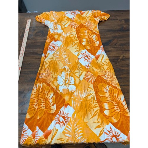 Vintage Hilo Hattie Hawaiian Muumuu Dress Orange Floral Maxi Made in Hawaii M