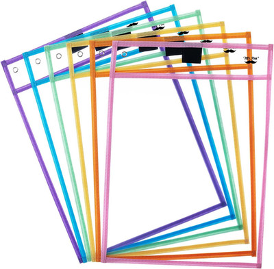 Mr. Pen- Dry Erase Pocket Sleeves, 10 X 14 Inch, 6 Pack, Pastel Colors, Reusable