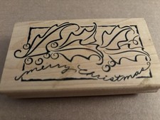 P DENAMI DESIGN 1999 Wood Mounted Rubber Stamp background Merry Christmas Holly