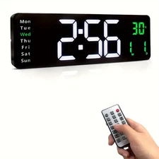 16" Large LED Digital Wall Clock, Brightness Adjustment, Dual alarm clock