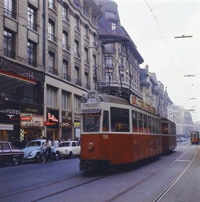 1969 Electric Trolley bus Geneva Switzerland Tram 35mm Kodak slide photo