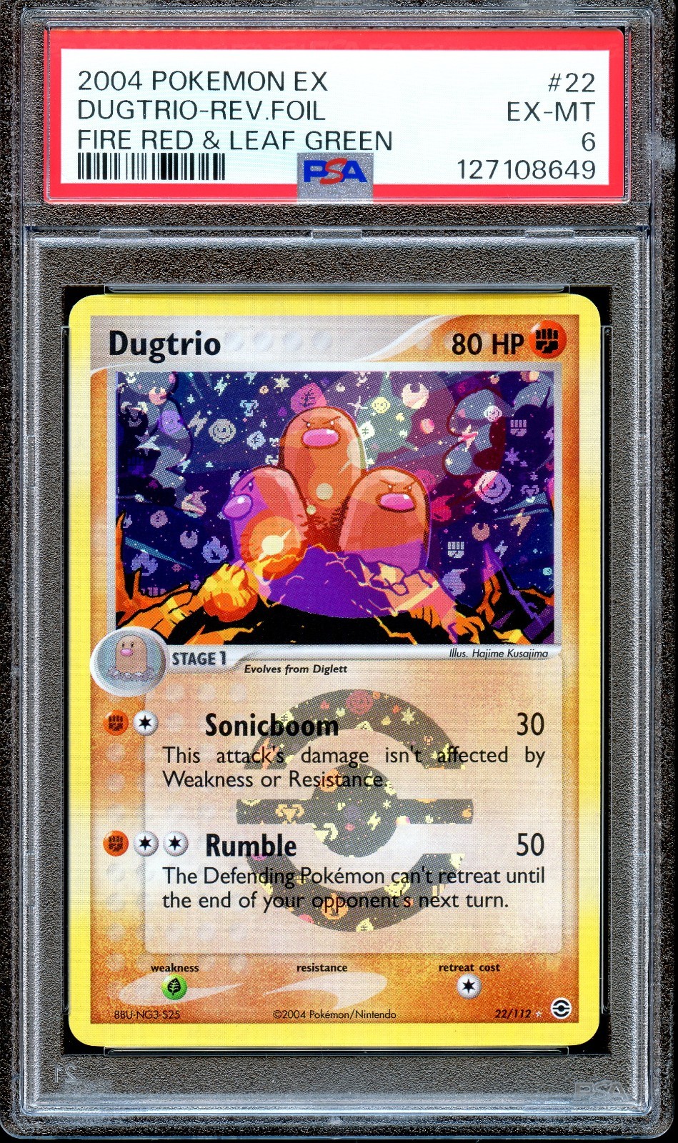PSA 6 Dugtrio 22/112 Reverse Foil Fire Red & Leaf Green EX Pokemon Card NM
