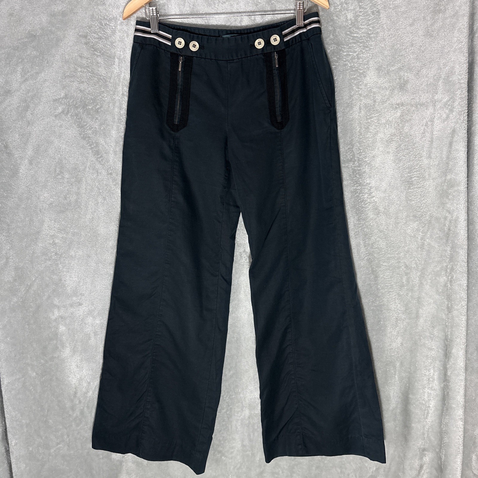 Cartonnier Anthropologie Women's 8 Navy Wide Leg Double Button Flap Front Pant