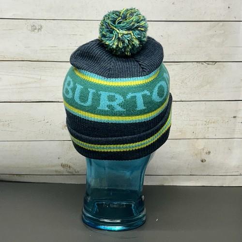 Burton Snowboards Logo Trope Winter Beanie Pom Knit Ski Hat Cap Green Yellow - Picture 5 of 8