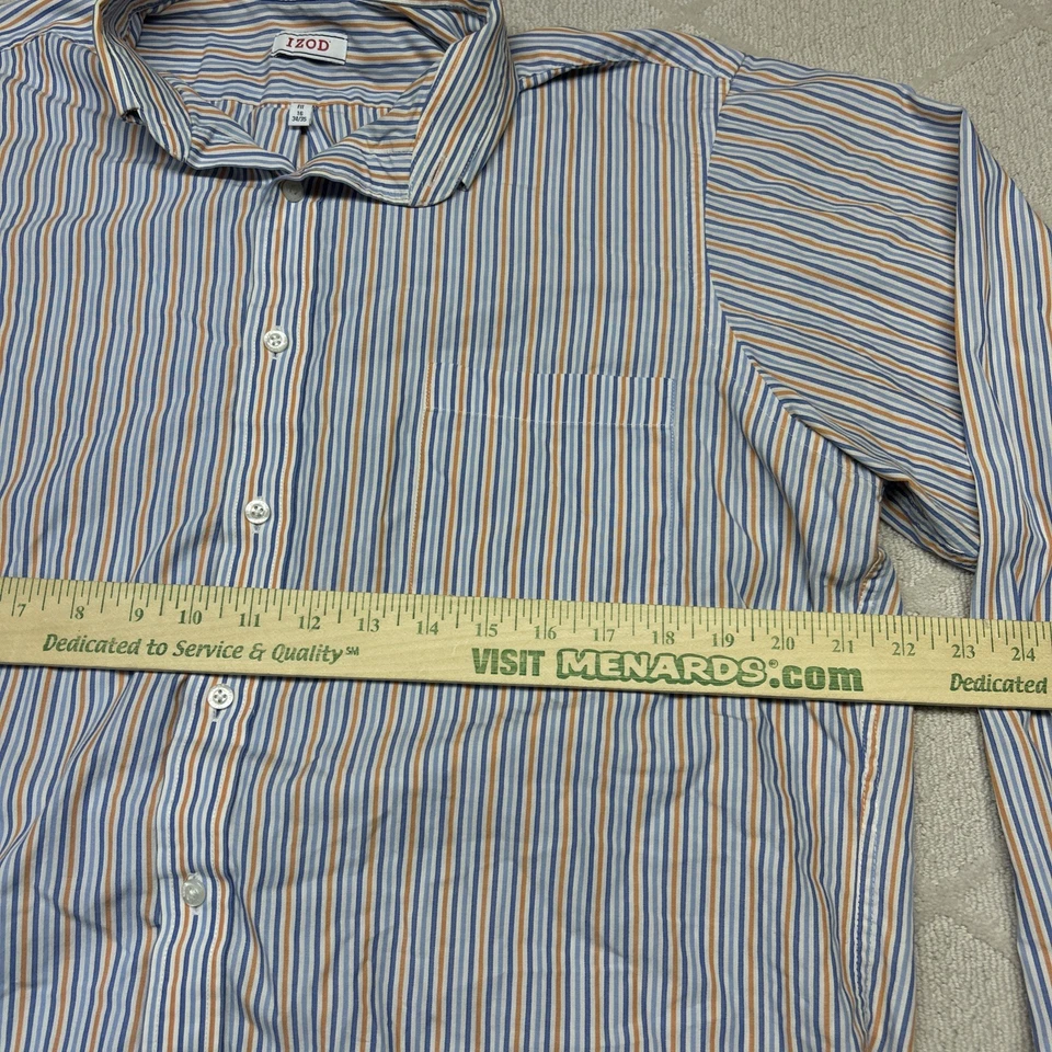 Camisa Izod Para Hombre 34/35 Azul Naranja Vestido Rayas Ajuste Regular Cuello 16 D3 Foto 3 de 4
