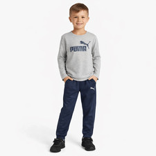 Puma Boys Size 7 Athletic Set Gray Logo Shirt Navy Jogger Pants Kids Outfit