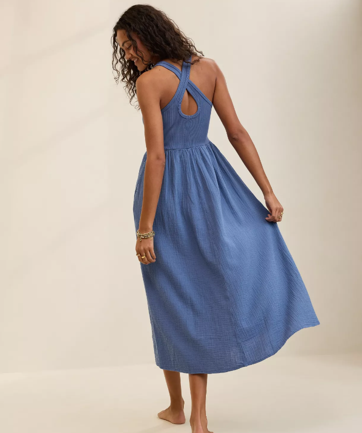 Aerie At The Barre Cross Back Dress, Marbled Blue