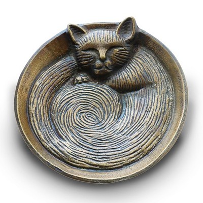 Antique Brass Cat Dish - Small Tray, Handcrafted Gift for 6.3'',