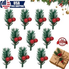 30  Christmas Artificial Pine Picks w/ Red Berries DIY Wreath Accessories Decor