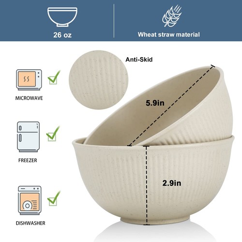 Wheat Straw Bowl Sets of 8,Unbreakable Cereal Bowl 26 OZ,Microwave and Dishwa... - Picture 2 of 6