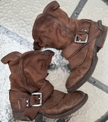 A.S 98 Airstep Italian Buckle & Zip Boho Biker Ankle Brown Boots