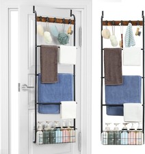 5 Tier Over The Door Towel Rack Hanging Towel Bar Basket Bathroom Back of Door
