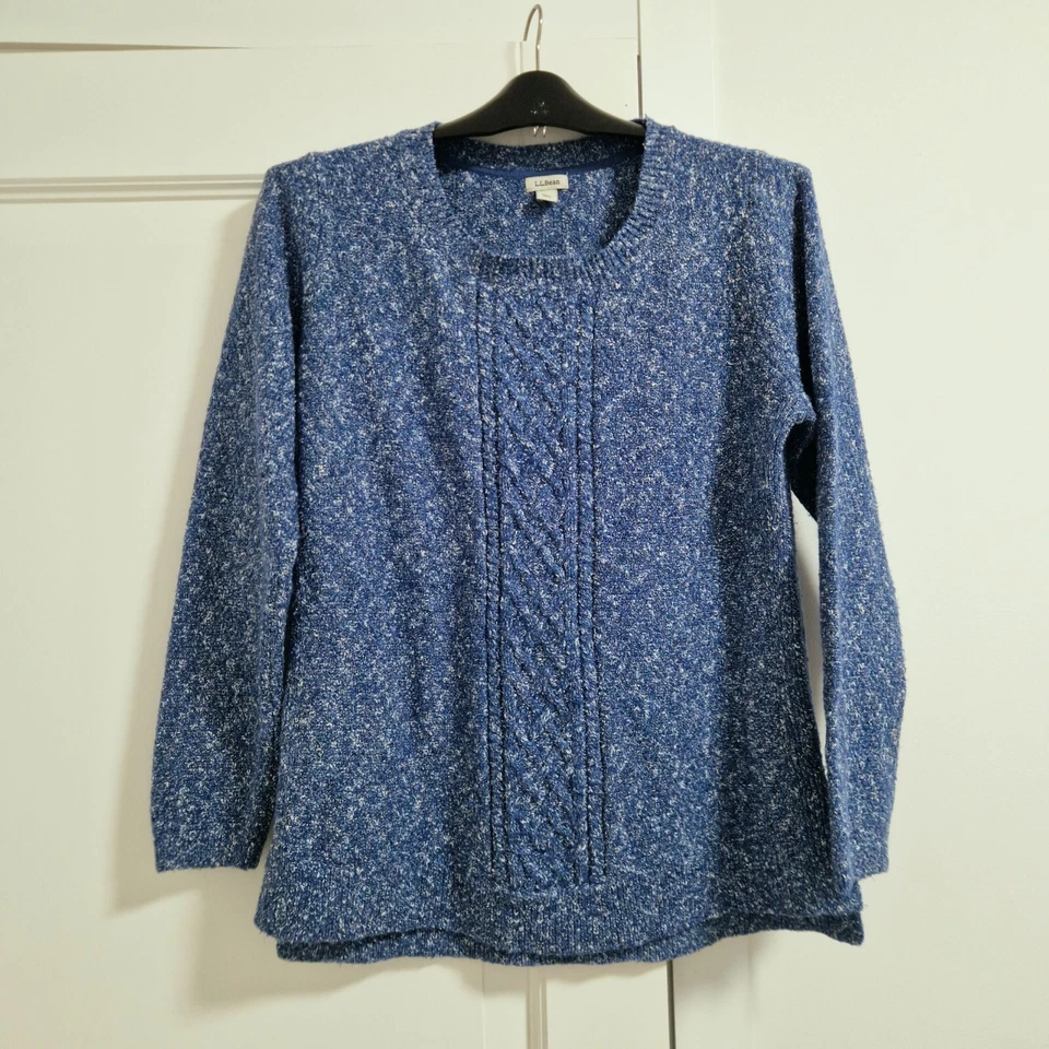 LL Bean Pullover Damen L Blau Zopfmuster Gesprenkelt Pulli Rundhals Gerippt - Bild 1 von 4