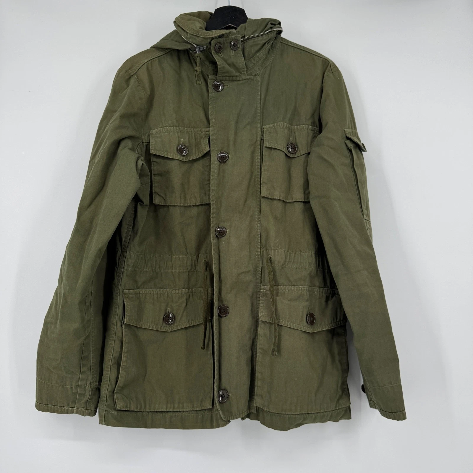J.Crew Mens Field Jacket Army Green Utility Hooded Military Coat NX-631 Small - product detail image 1