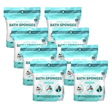 Scrubzz Rinse-Free Bath Sponges Sensitive Skin 8 Pack (200 Ct) No Rinse Wipes