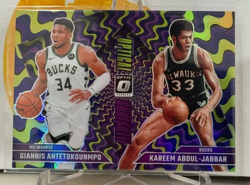 Giannis Antetokounmpo / Kareem Abdul-Jabbar [Purple] #4 2024 Panini Donruss Optic Optical Illusions card