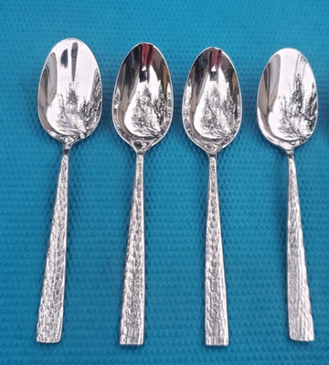 4-Mikasa OLIVER GLEAM Stainless 18/10 Glossy Hammer PLACE/SOUP SPOONS 7 3/8''