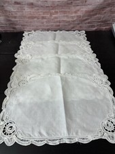 4er Set handgefertigte Vintage Tischsets aus Leinen und Spitze 