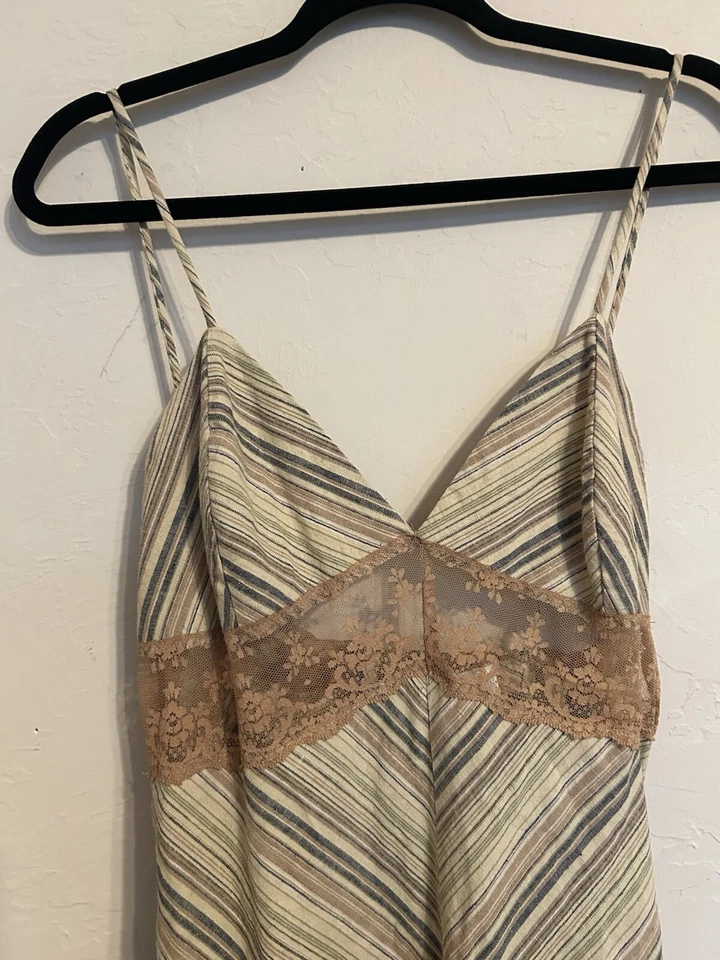 Vestido Babydoll Vintage Y2K XOXO Lino Rayas Encaje M Hada Grunge Midi Foto 4 de 4