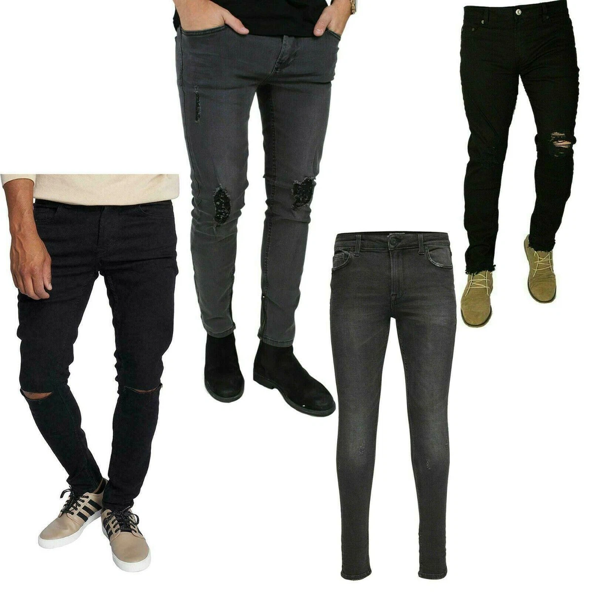 Only and Sons Men s Skinny Jeans Knee Ripped Distressed Smart Denim Pants