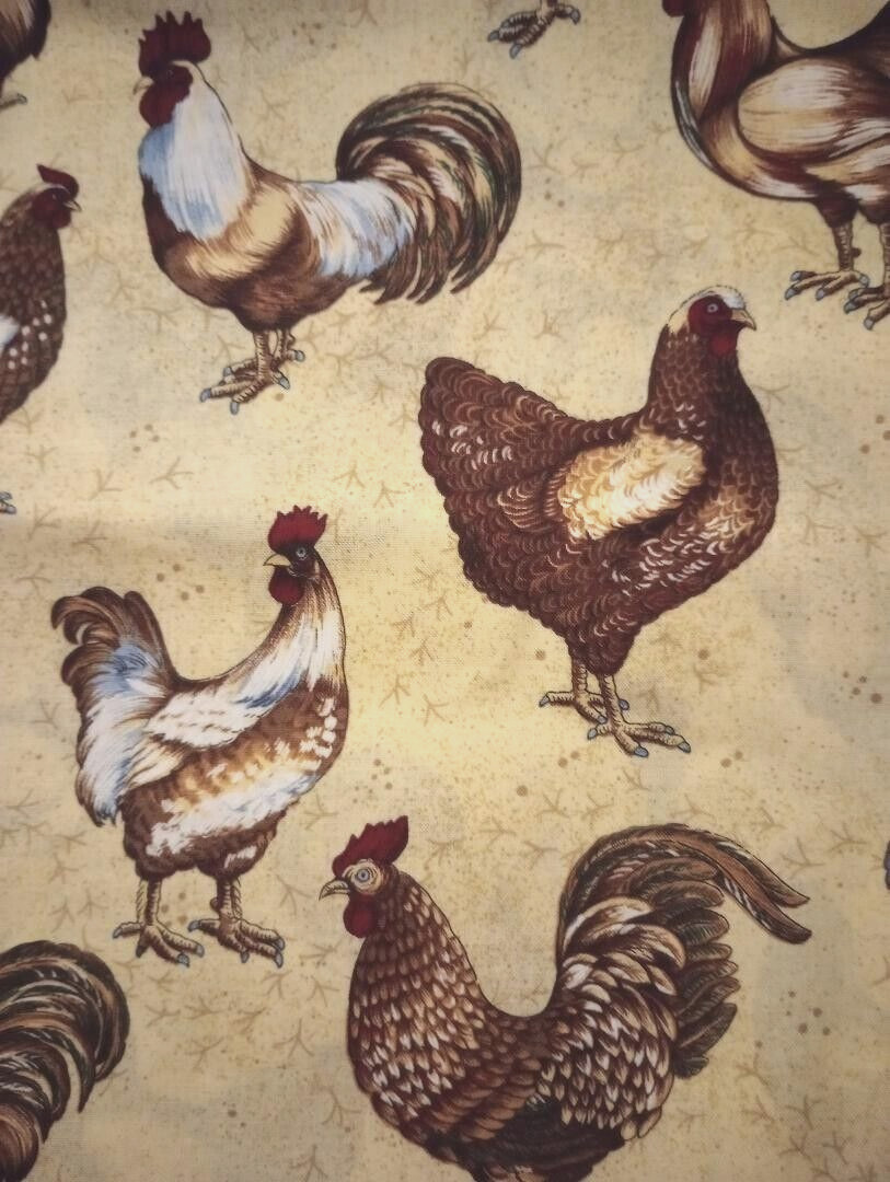 chickens rooster animal fun fabric piece 11 by 9 inch 1pc new