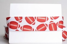FOOTBALL BROWN BALL WHITE 1.5" Grosgrain Ribbon Various Yards SHIP FROM USA