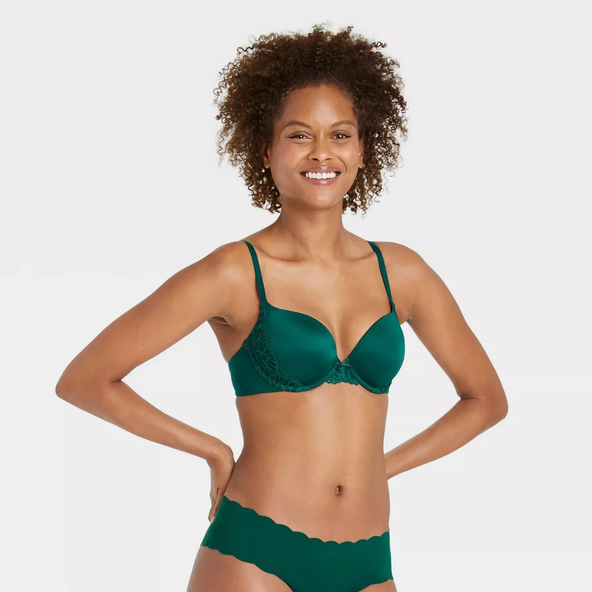 Auden Women's Radiant Plunge Push-Up Bra 34C 34 C Green New with tags 6-8-1  2