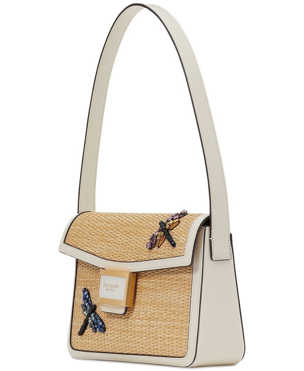 kate spade バック 蝶 ハンドバック Kate Spade Katy Dragonfly Embellished Straw Medium Shoulder Bag